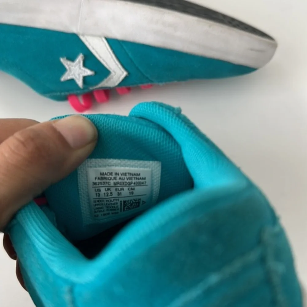Converse Star Player Youth Teal Suede Pink Elastic Lace Sneakers 362537C Size 13